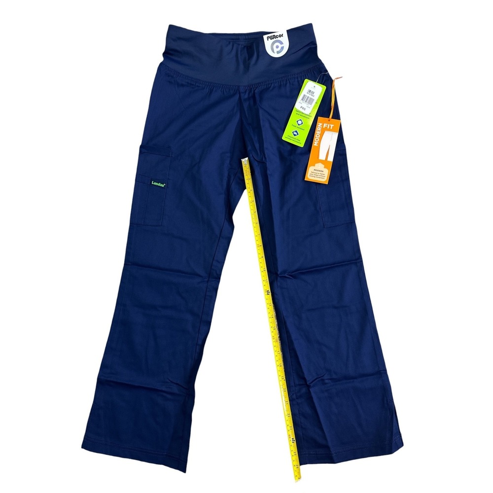 Landau Proflex Navy Blue Scrub Pants Modern Fit Cargo Yoga Waist Womens PXS NEW